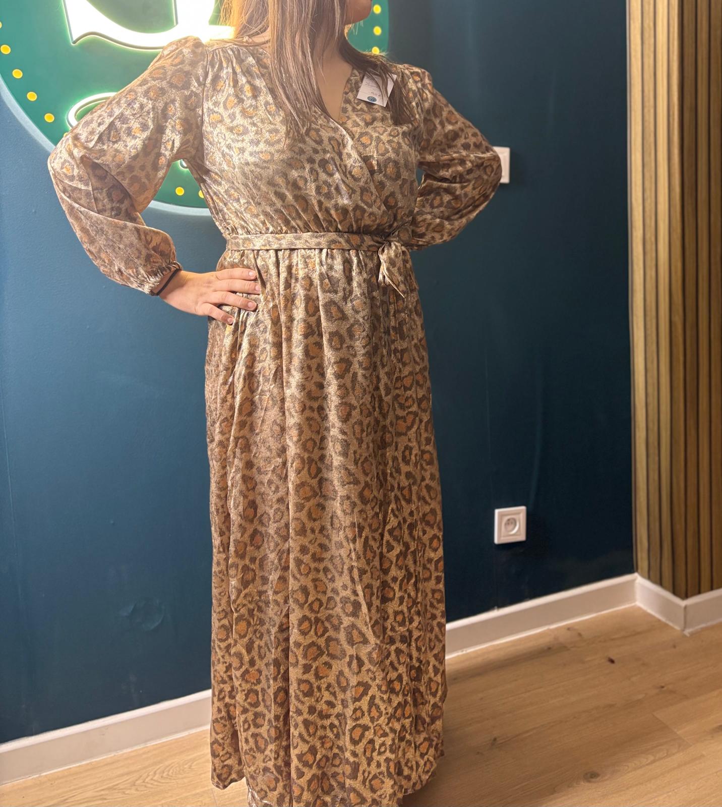 Robe Longue Imprimé Léopard Dorée