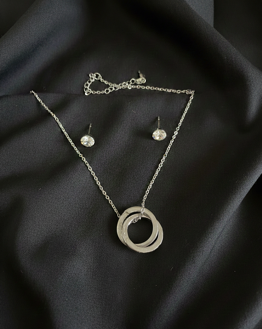 Ensemble Collier Cercles Entrelacés et Boucles d'Oreilles Cristal - Argent