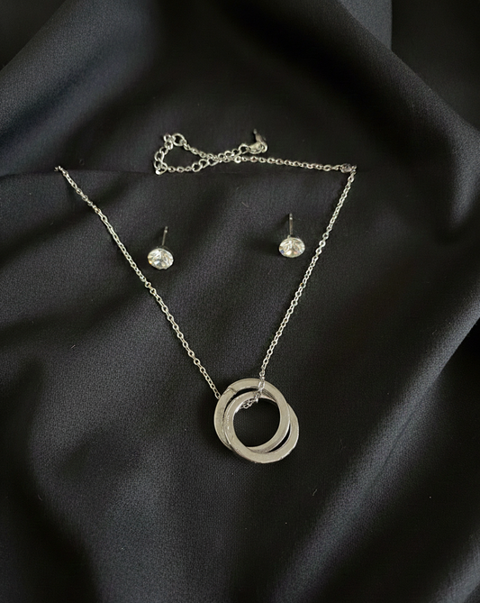Ensemble Collier Cercles Entrelacés et Boucles d'Oreilles Cristal - Argent