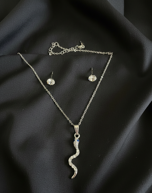 Ensemble Collier Pendentif Serpent et Boucles d'Oreilles Cristal - Argent et Strass