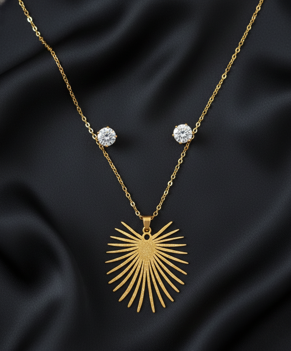 Ensemble Collier et Boucles d'Oreilles Soleil Radieux - Plaqué Or et Cristaux