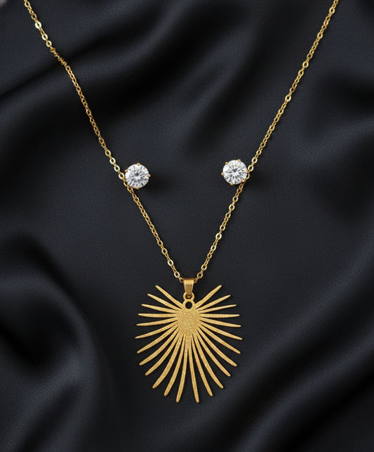 Ensemble Collier et Boucles d'Oreilles Soleil Radieux - Plaqué Or et Cristaux