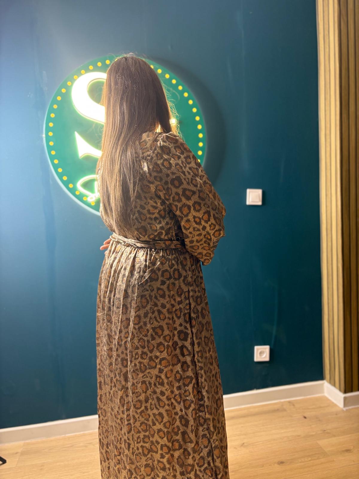 Robe Longue Imprimé Léopard Dorée