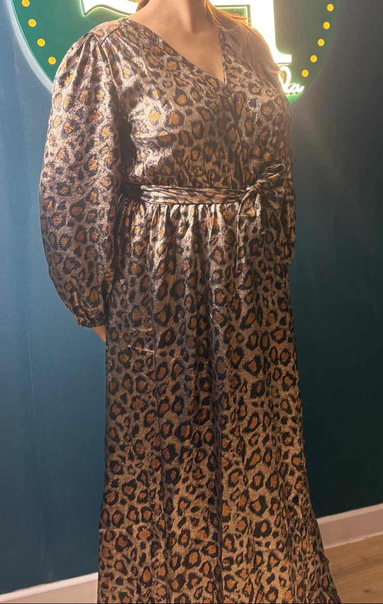 Robe Longue Imprimé Léopard Dorée