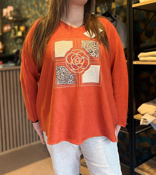 Sweat-Shirt Femme Motif Strass et Léopard