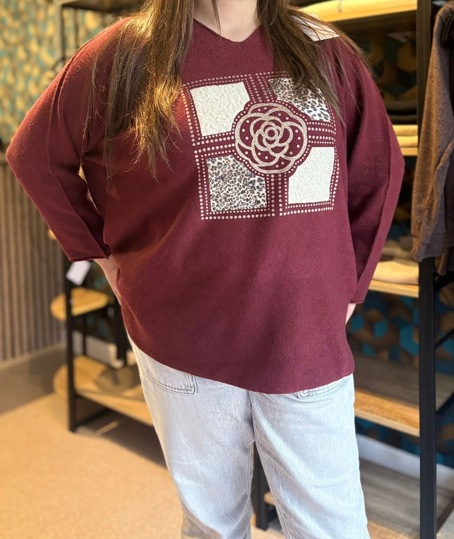 Sweat-Shirt Femme Motif Strass et Léopard